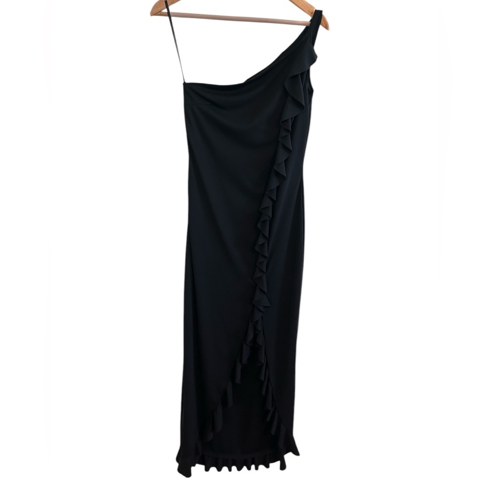 VTG Jessica McClintock Gunne Sax Black One Shoulder Ruffle Dress 3